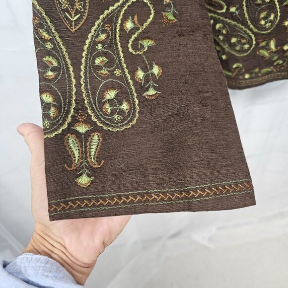 Silkland Brown Green Paisley Embroidered Boho Silk Retro Hippie Jacket M - Picture 5 of 12